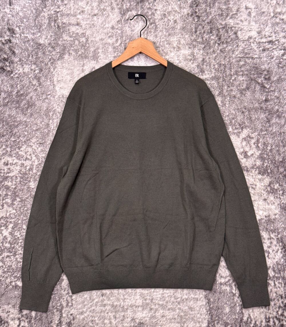 Banana Republic Sweater Large Men Fine Merino Wool Knit Green Crewneck Relax Fit